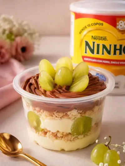 Bolo em pote, ninho c/uva
