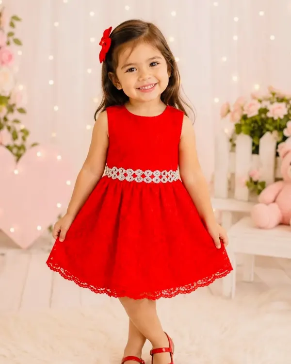 Vestido Clásico con Encaje Rojo