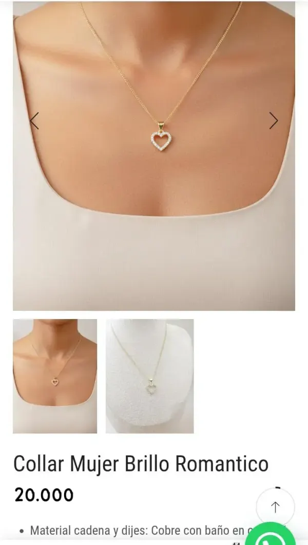 Collar Mujer Brillo Romantico cobre baño