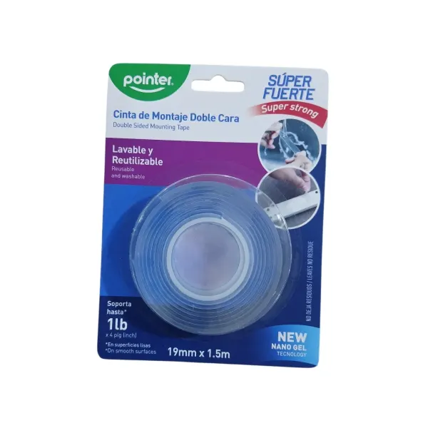 Cinta de montaje nano gel de 19mm X 1.5mts Pointer®
