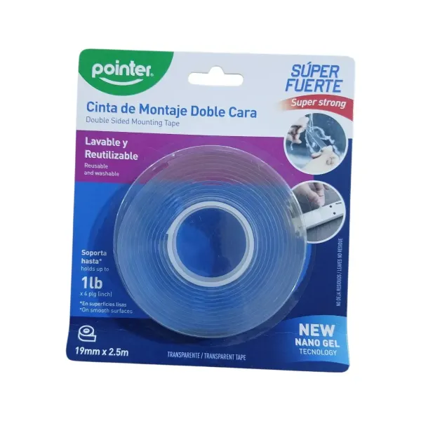 Cinta de montaje nano gel de 19mm X 2.5mts Pointer®