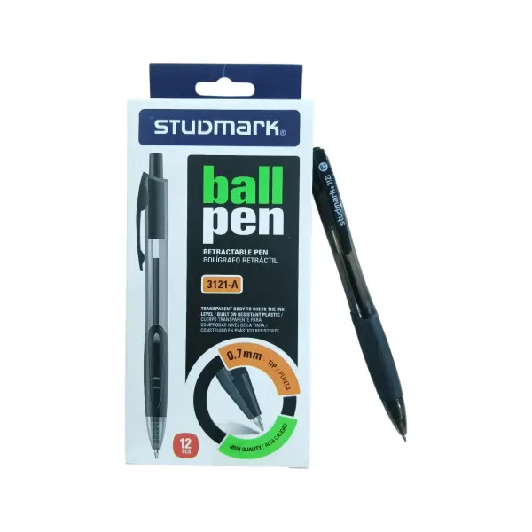 Caja de bolígrafos retráctil negro 0.7mm Studmark®