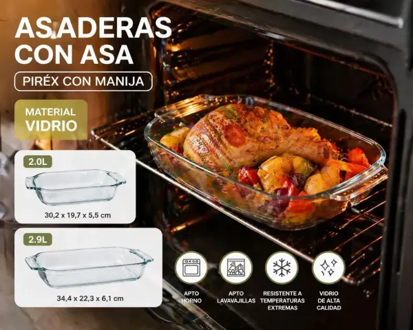 Asadera de vidrio con asa