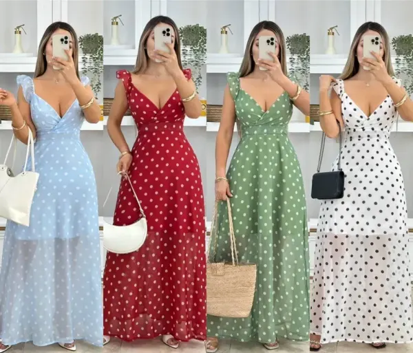Vestido largo lunares con forro