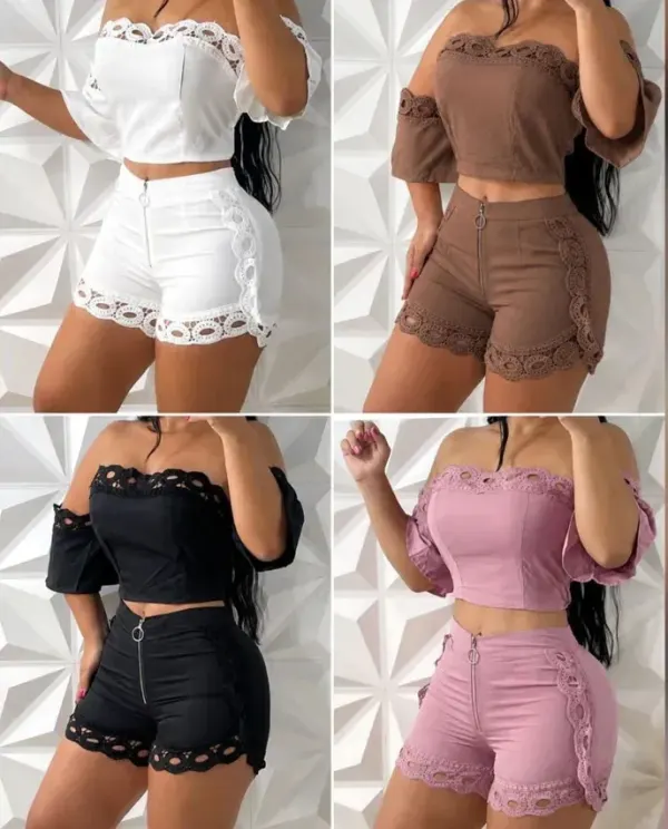 Conjunto short y top encaje