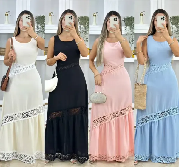 Vestido Largo con detalles en encaje