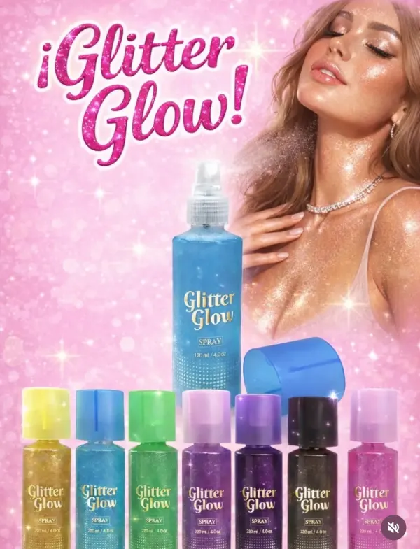 spray corporal iluminador con glitter