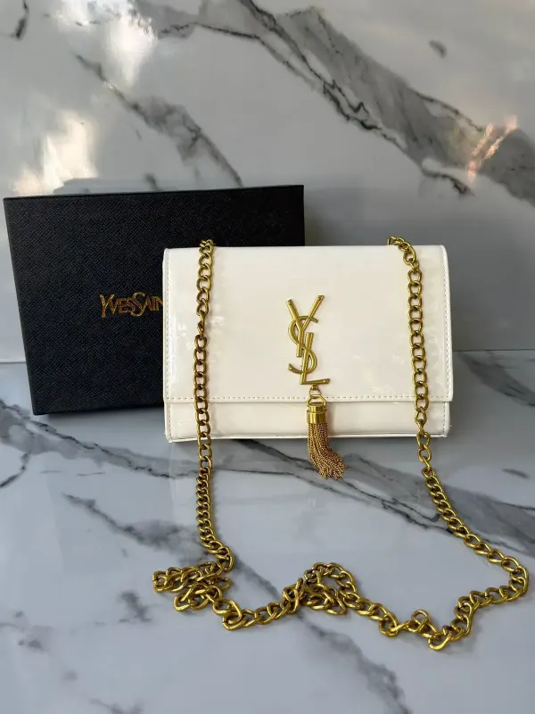 Bolso de Hombro YSL Charol Blanco