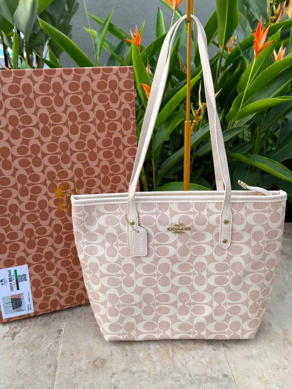 Bolso Tote Coach Monogram Rosa y Blanco