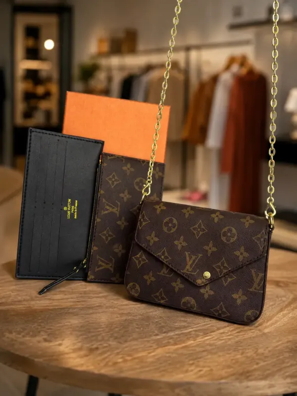 Bolso Crossbody Louis Vuitton Monogram Café con Cadena Dorada