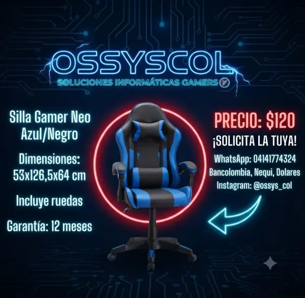 Silla Gamer Neo 53x126,5x64 cm Rojo/Negro o Negro Azul