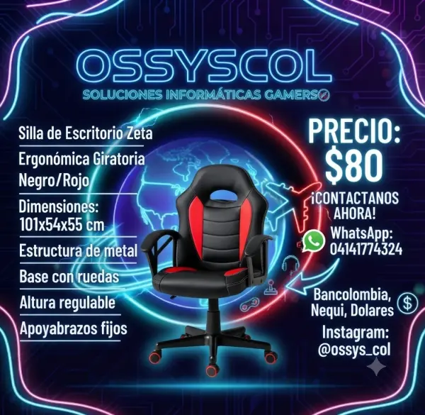 Silla de Escritorio Zeta Gamer Ergonómica Giratoria Negro/Rojo