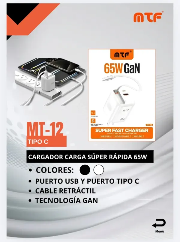 CARGADOR TIPO C CARGA SUPER RAPIDA MT-12
