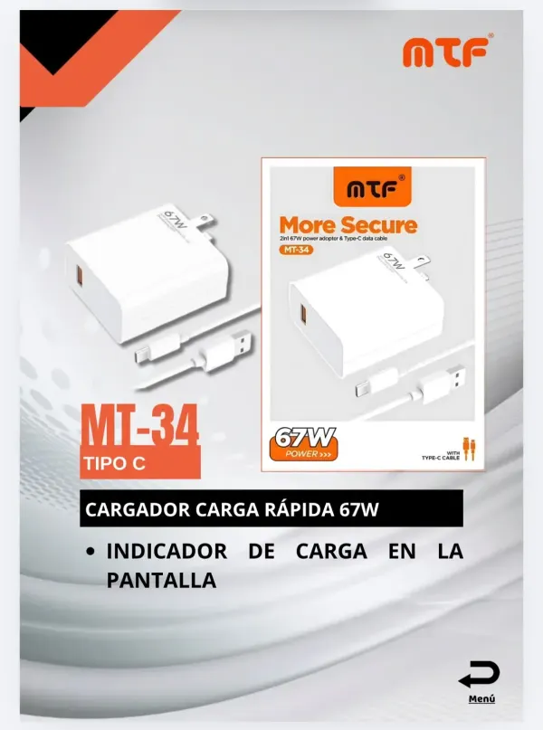 CARGADOR TIPO C 67W MT-34