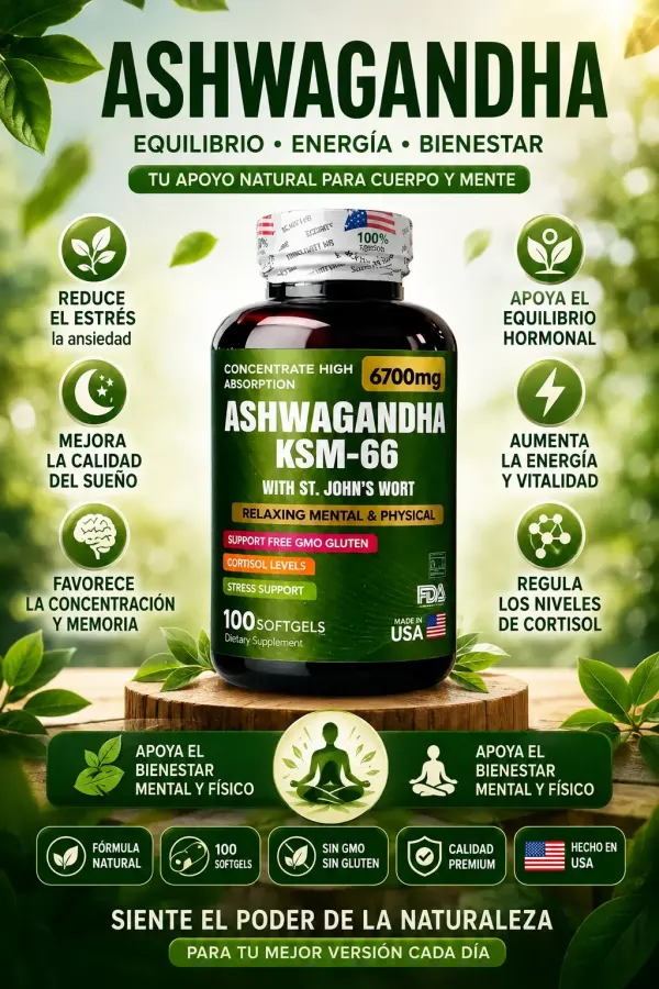 Ashwagandha KSM-66 6700 mg (100 Cápsulas Blandas)