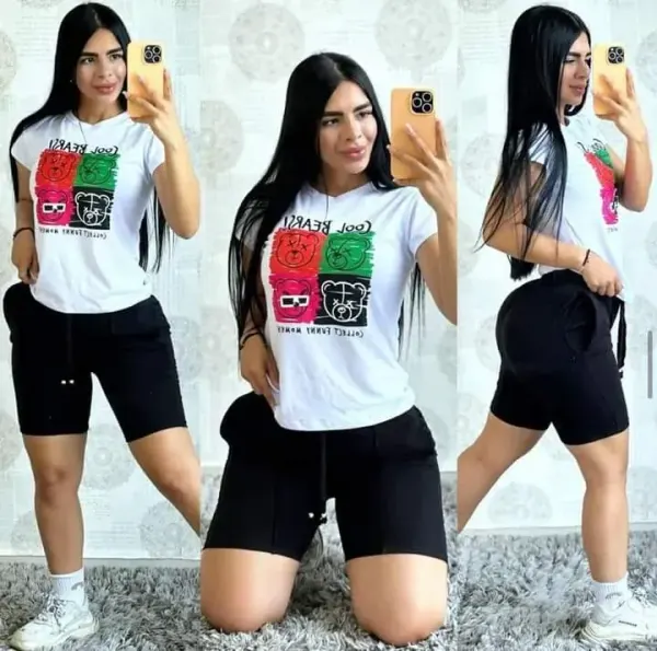 oversize blanca con bermuda ciclista