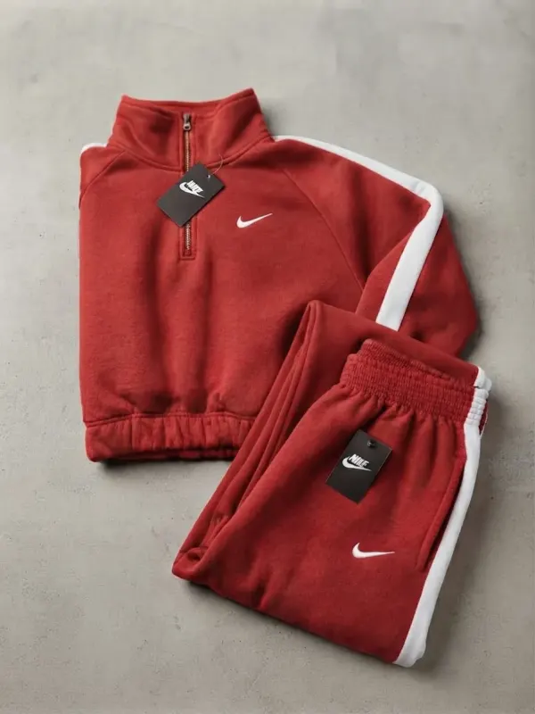 Conjunto Deportivo Urbano Half-Zip (Rojo Óxido / Blanco)