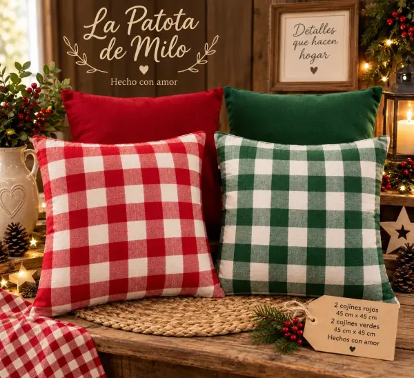 Juego de cojines navideños clásicos, elegantes cuatro unidades relleno (guata) en almohada de liencillo más su funda en motivos 🎄
