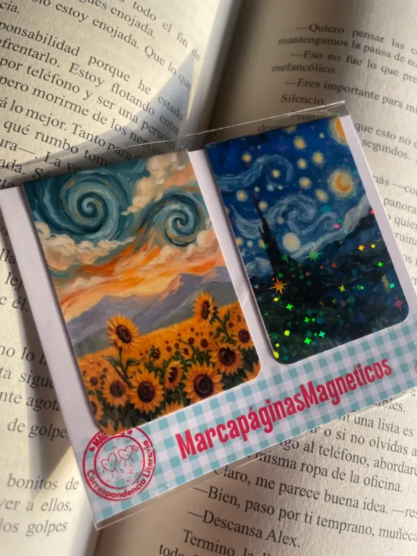 Dúo de marca páginas magnético arte noche estrellada