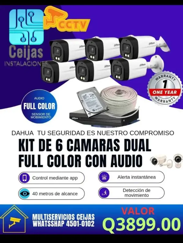 Kit de 6 camaras audio y full color
