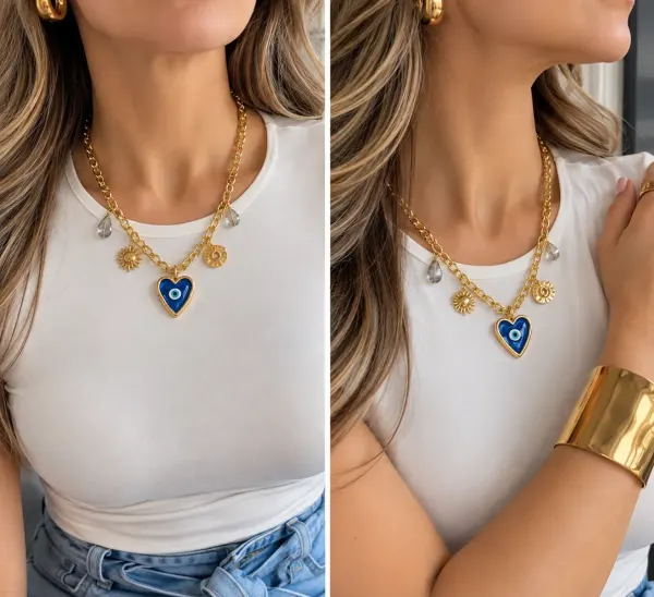 Collar de  corazon en  ojo turco