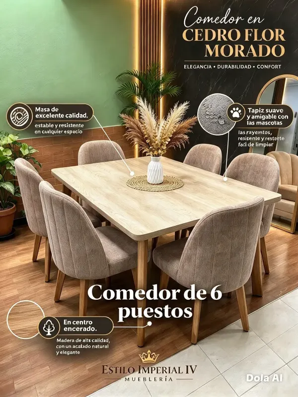 Hermoso comedor 6 puestos, fabricado en cedro flor morado🤩✅