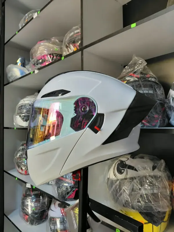 CASCO XTREME BLANCO CON LUZ VISOR ROSADO DOT TALLA M ABATIBLE