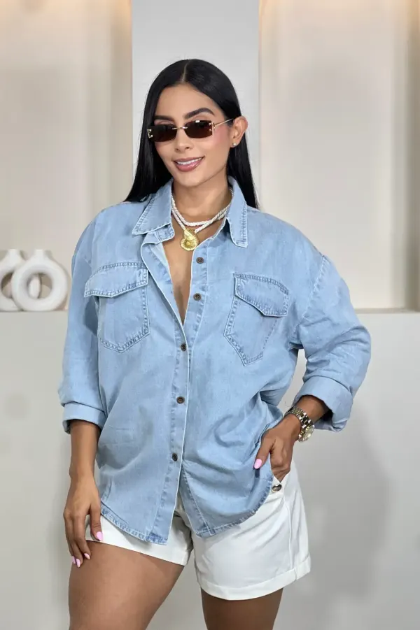 camisera jean bolsillos