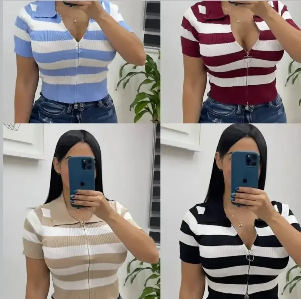 Blusa tejida polo con cierre de corazón
