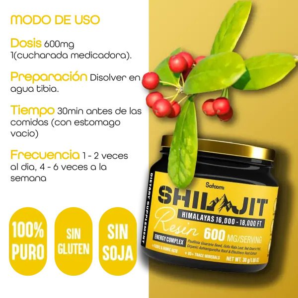 Resina Shilajit Himalaya Satoomi 600 mg complejo de energía