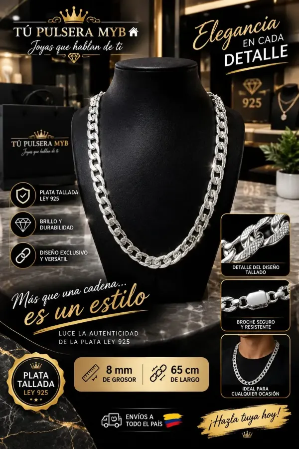 Cadena Italiana Tallada En Plata ley 925