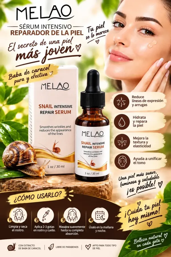 Sérum intensivo, reparador de la piel, Baba de caracol