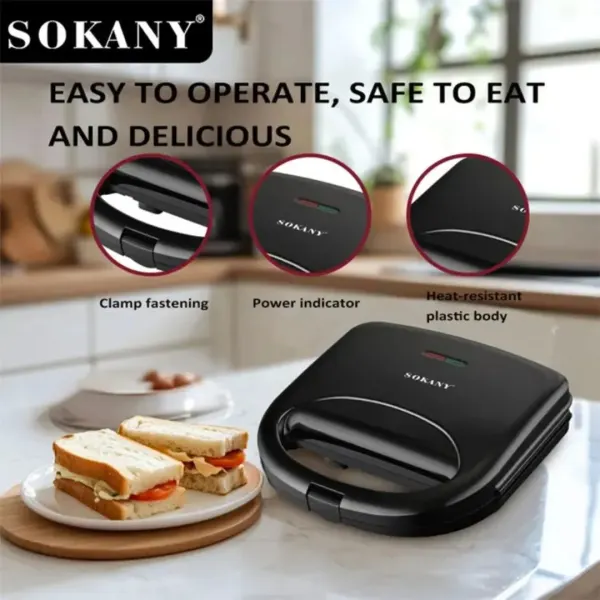 Sanduchera Sokany 800W Placas Antiadherentes Capacidad 2 Sandwiches