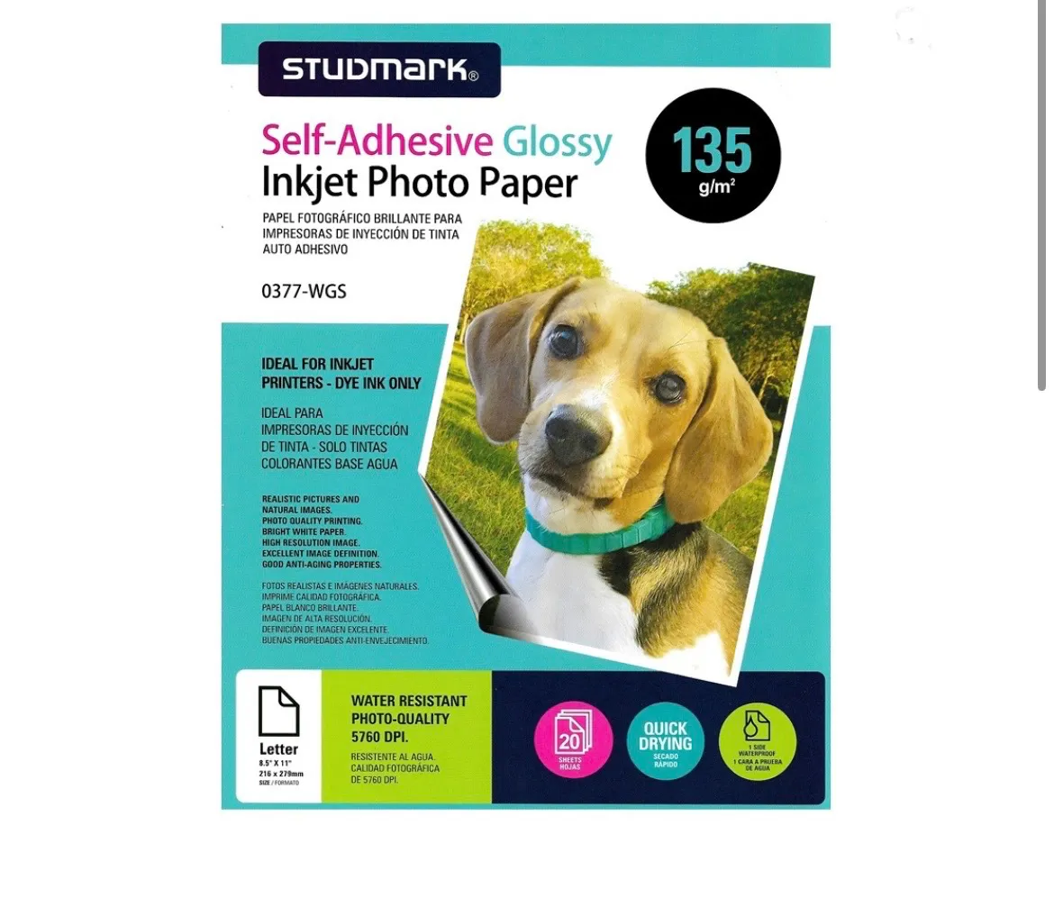 Papel fotográfico adhesivo 135gr 20 und