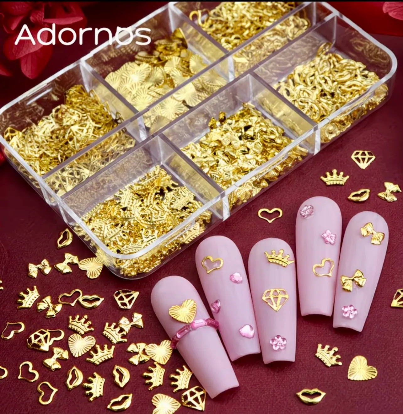Dijes dorados de corazón - coronas- lazos