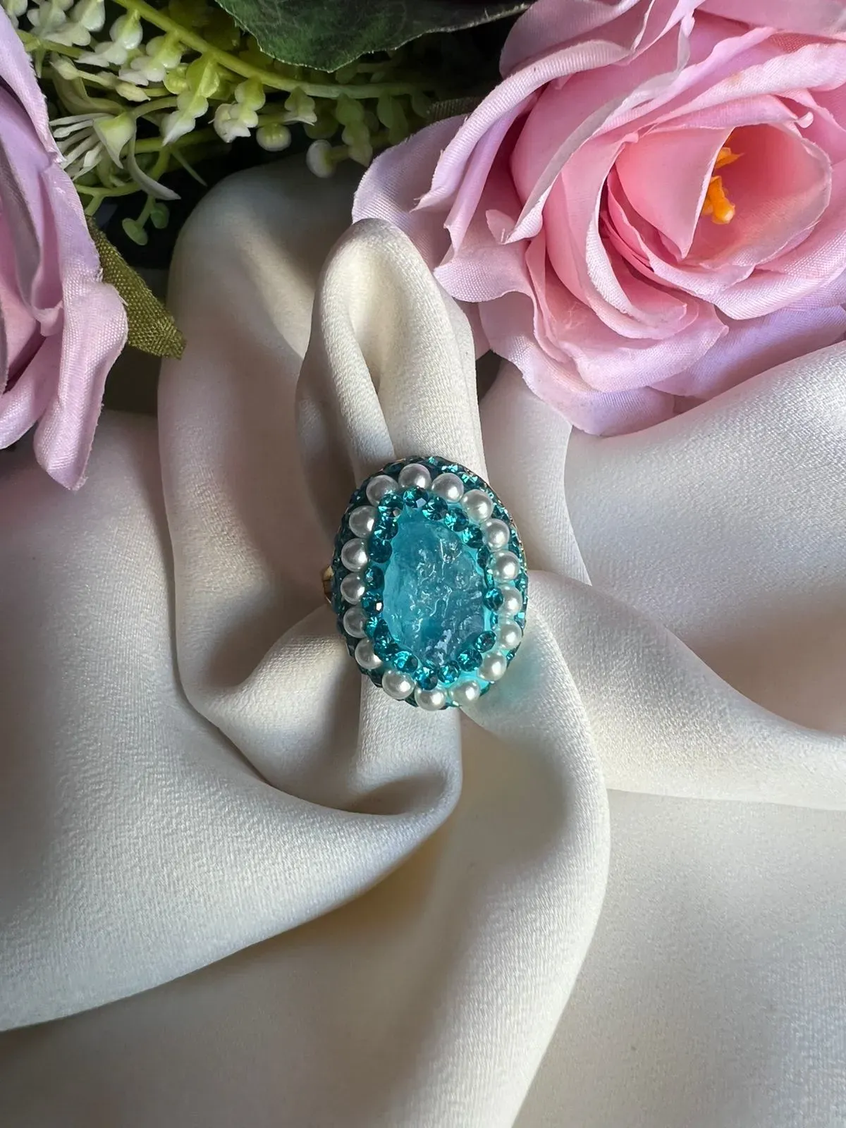 ANILLO AZUL CIELO PERLA
