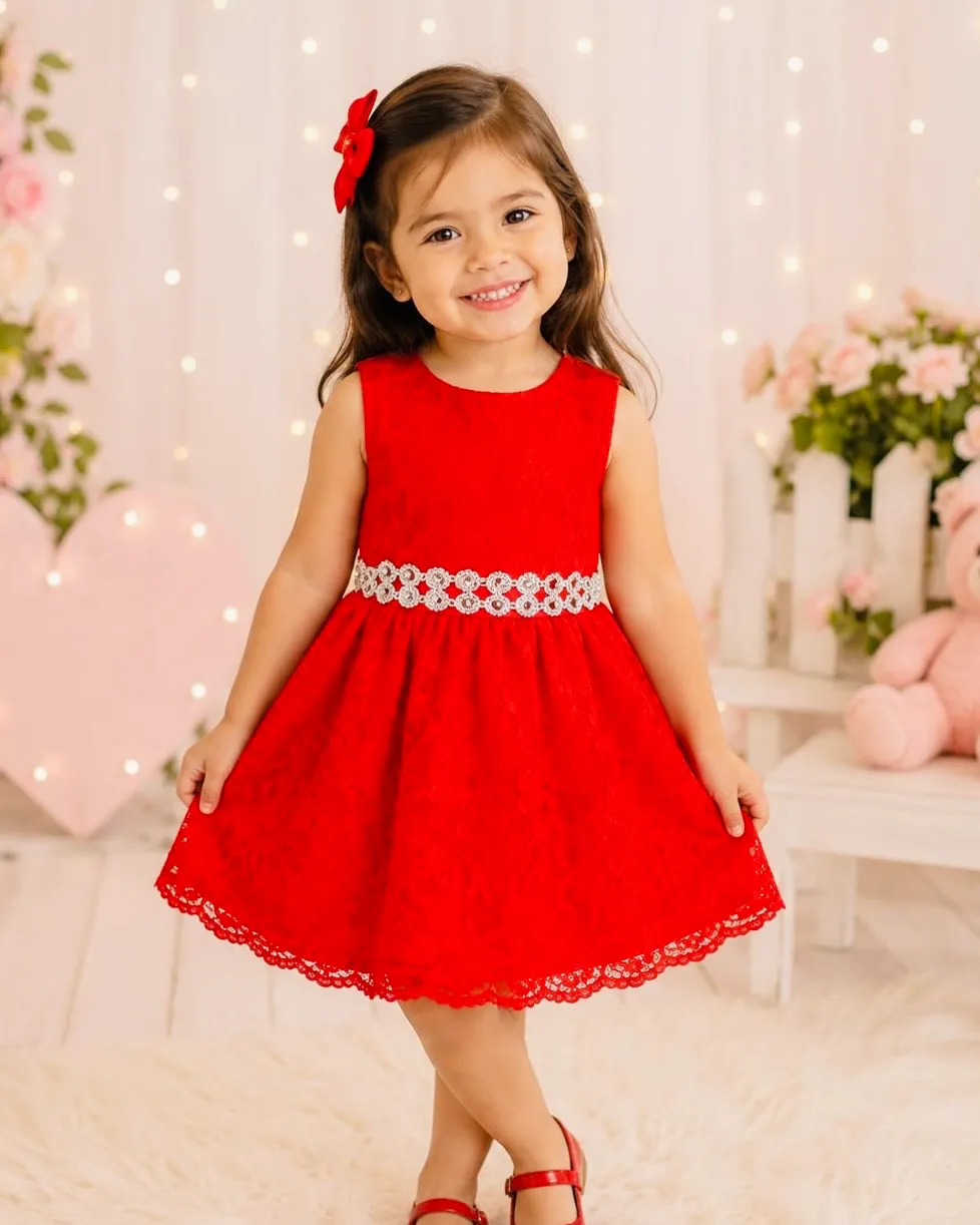Vestido Clásico con Encaje Rojo