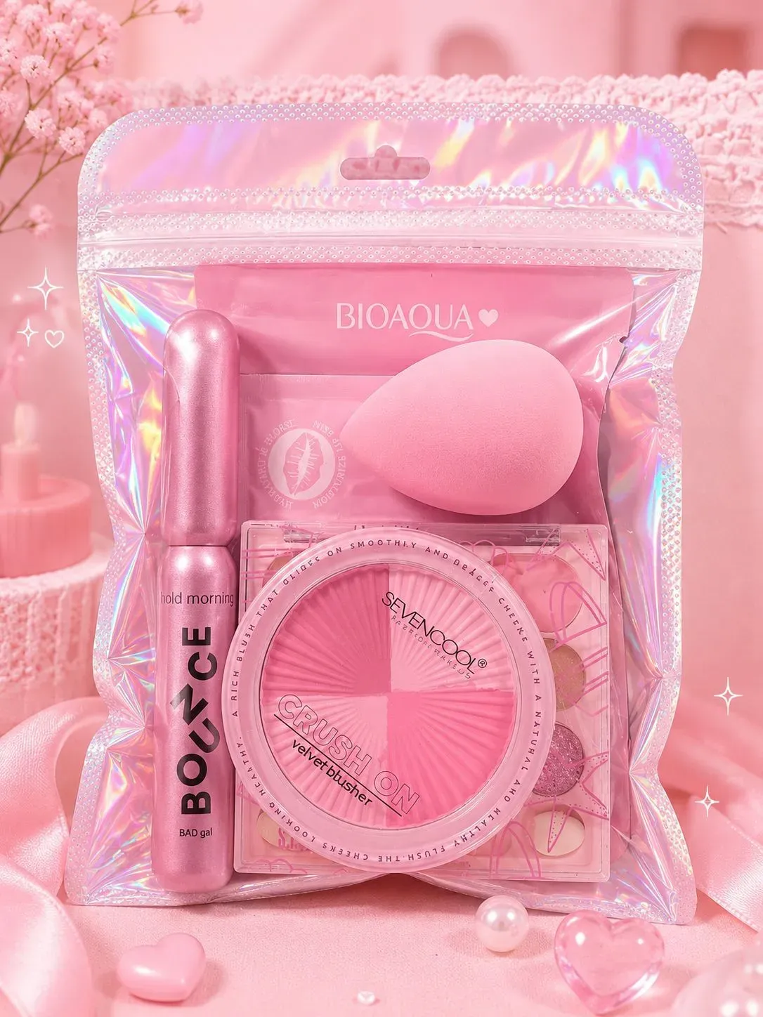 Kit de Maquillaje y Cuidado "Pink Glam" (4 Piezas)