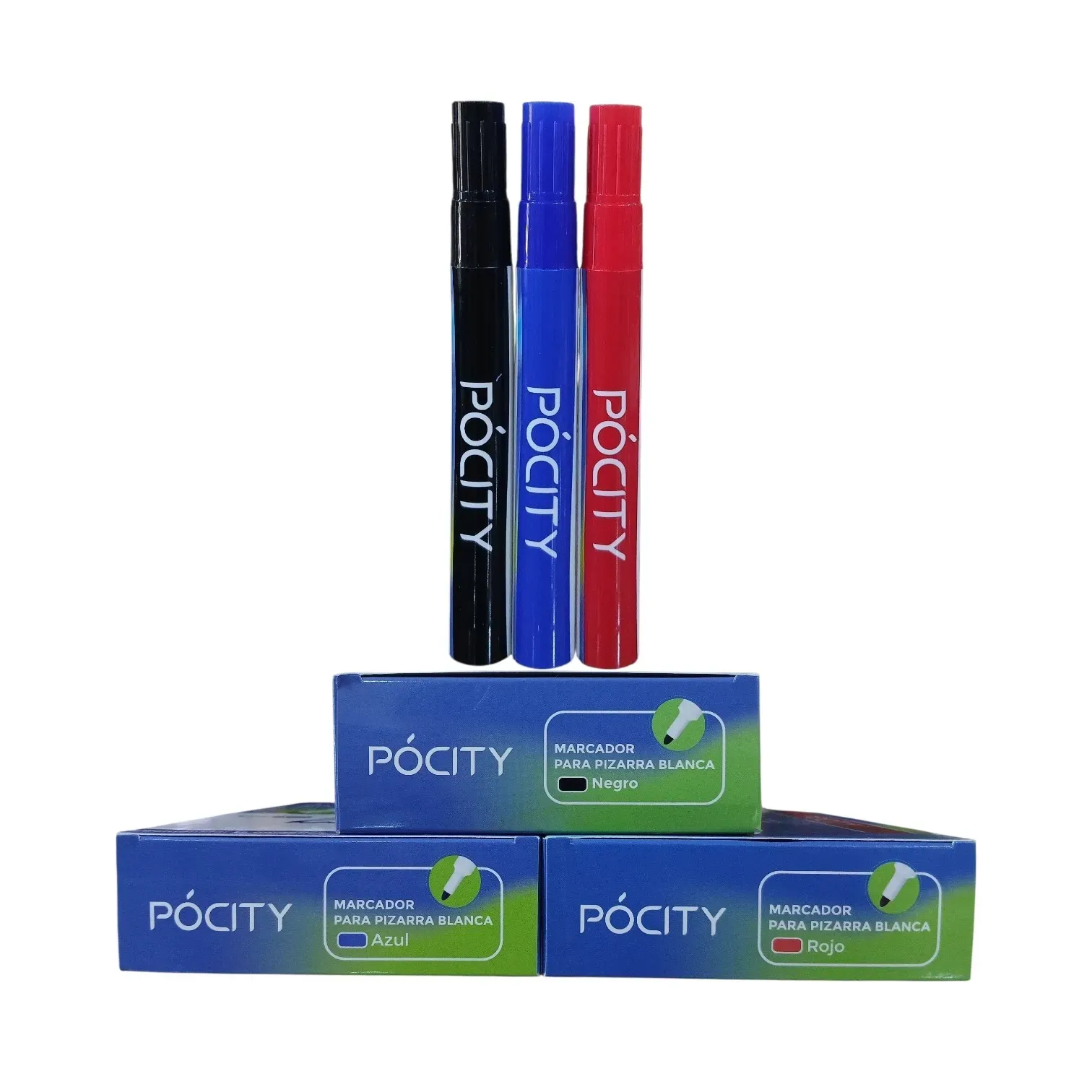 Marcador acrílico negro, azul y rojo Pócity