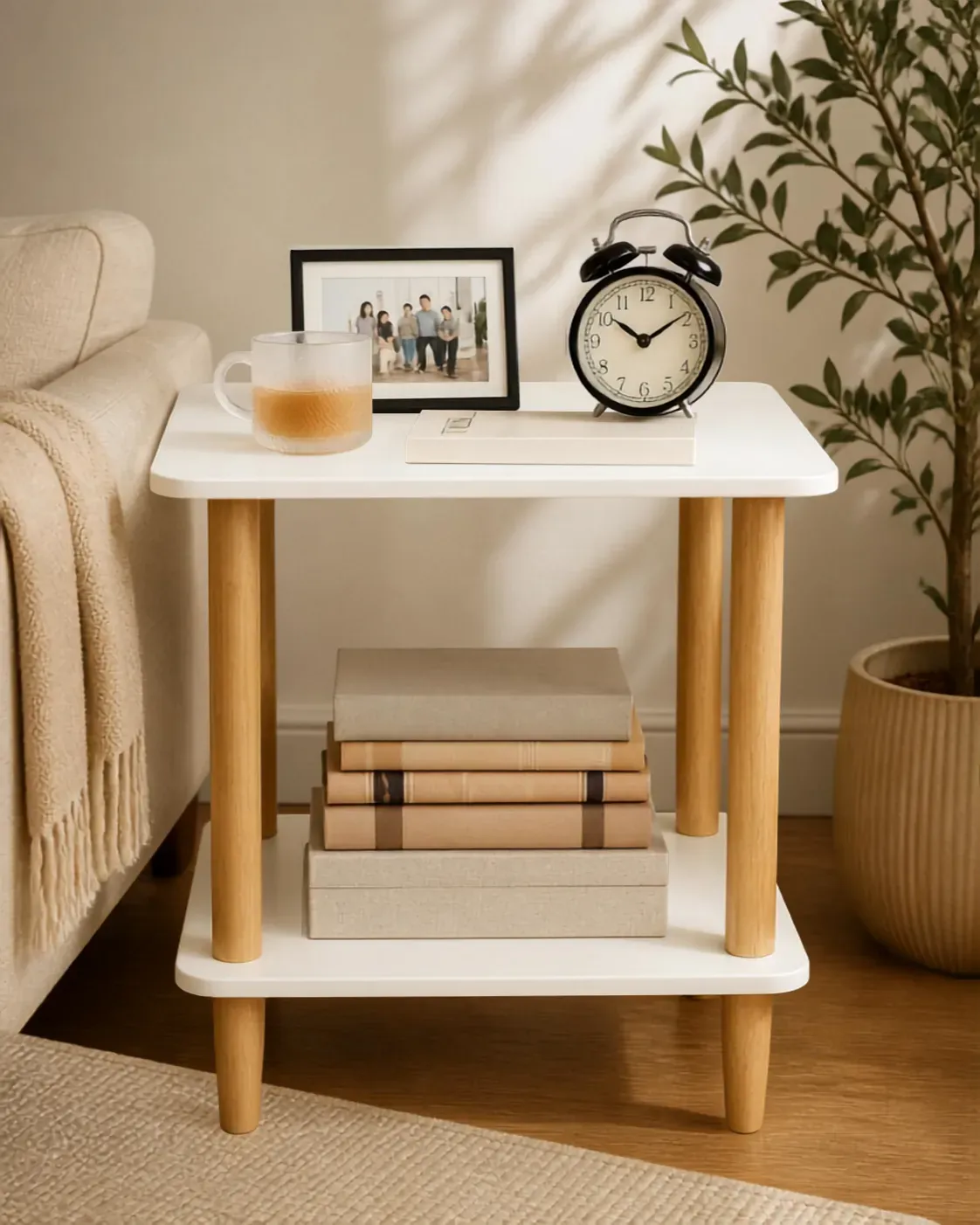 Mesa Auxiliar De Centro De Madera Blanca