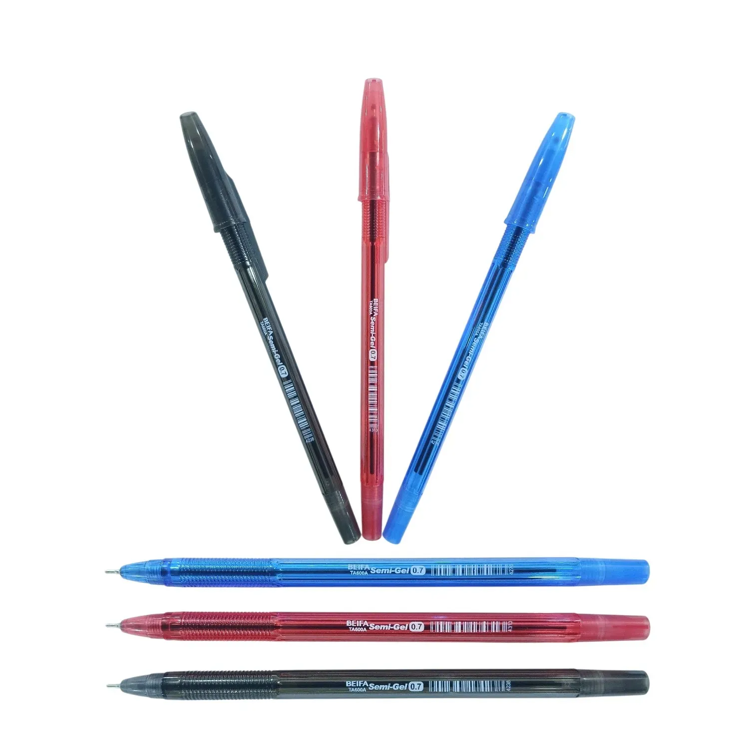 Bolígrafos semi gel 0.7mm negro, rojo y azul Beifa®