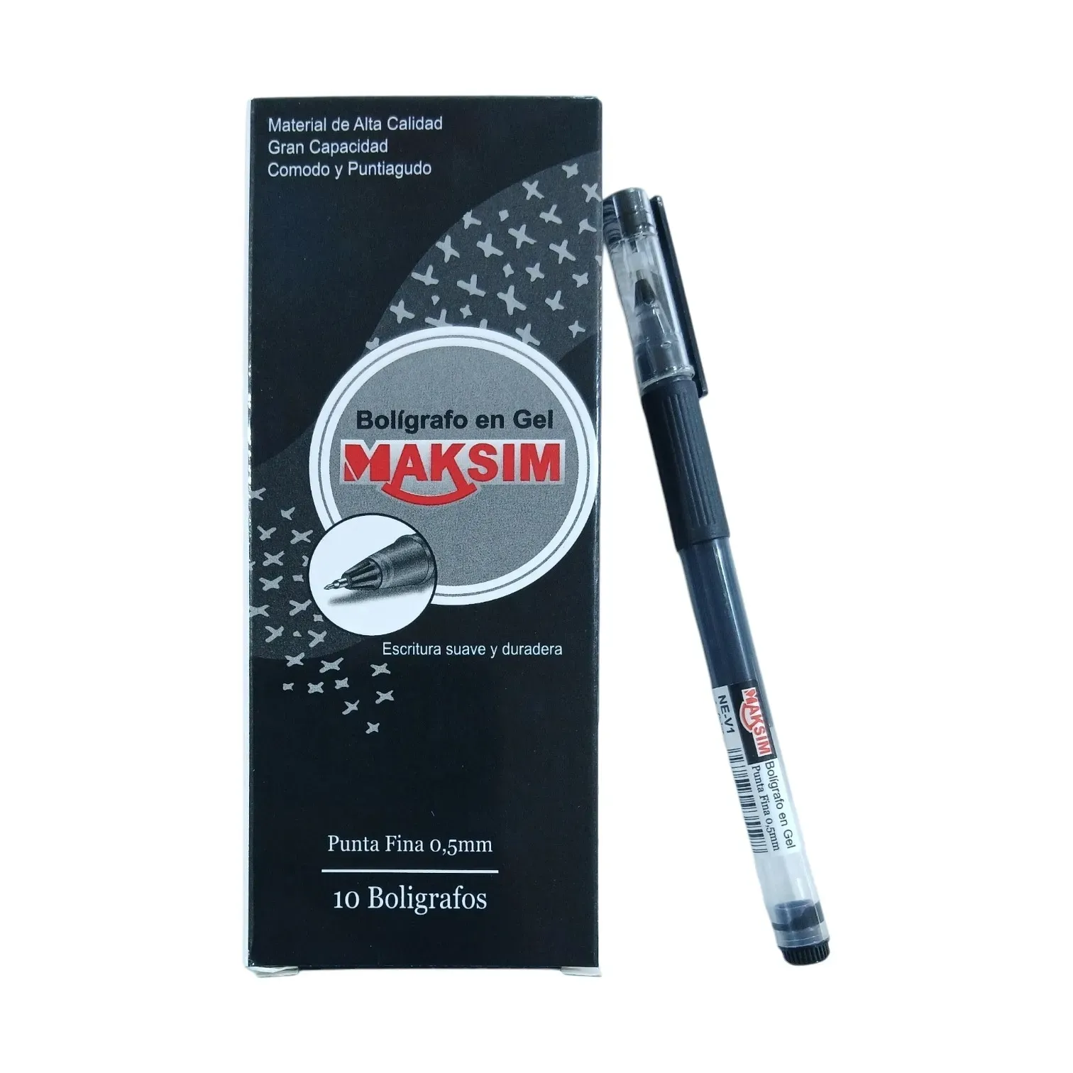 Caja de bolígrafo negro en gel 0,5mm Maksim