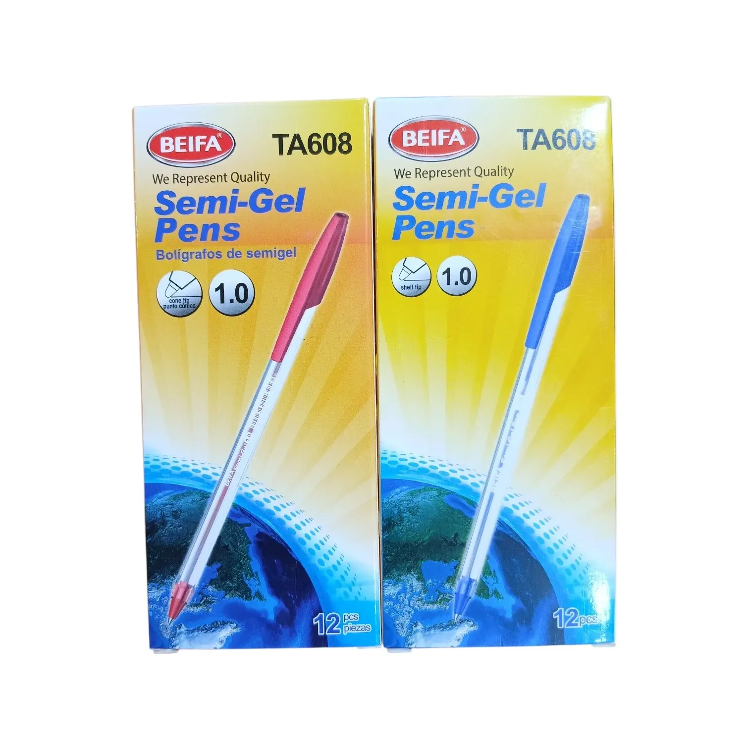 Caja de bolígrafos semi gel 1.0mm rojo y azul Beifa®