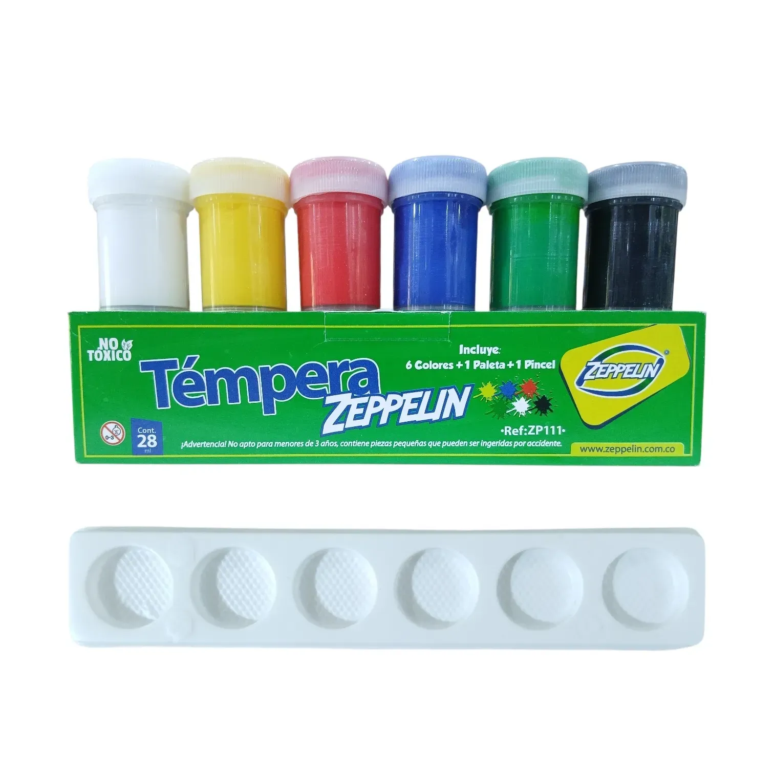 Tempera de 6 colores de 28 ml+ 1 paleta + 1 pincel  Zeppelin®