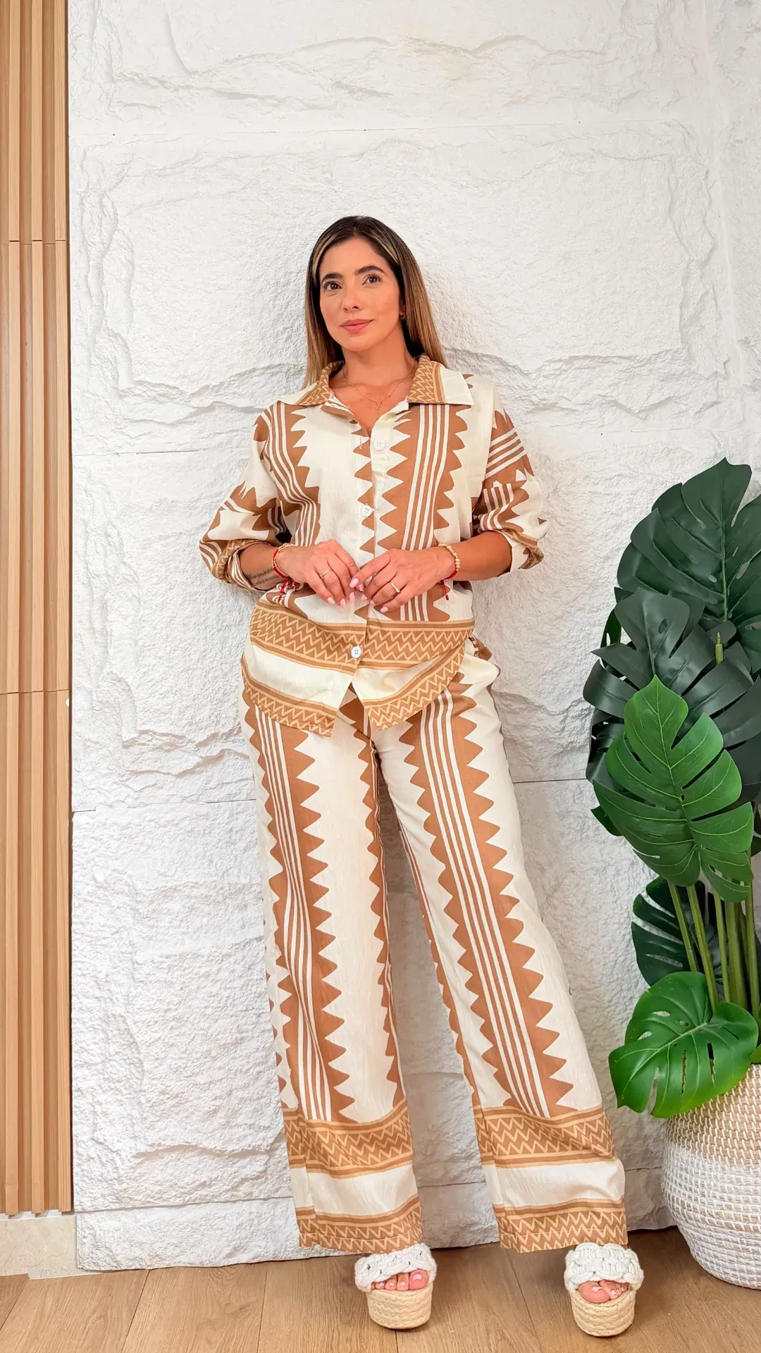 Coordinado en tela lino indú zig zag