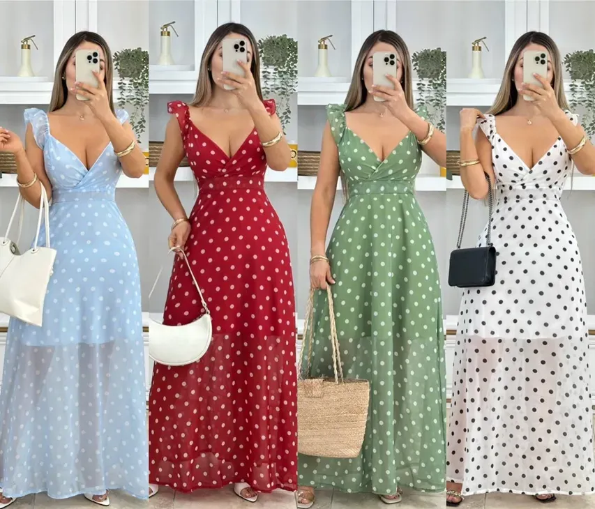 Vestido largo lunares con forro