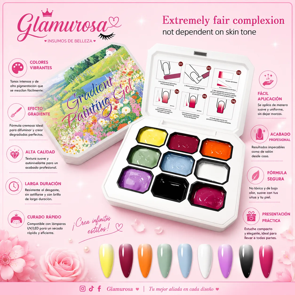 Estuche de 9 colores en Gel.