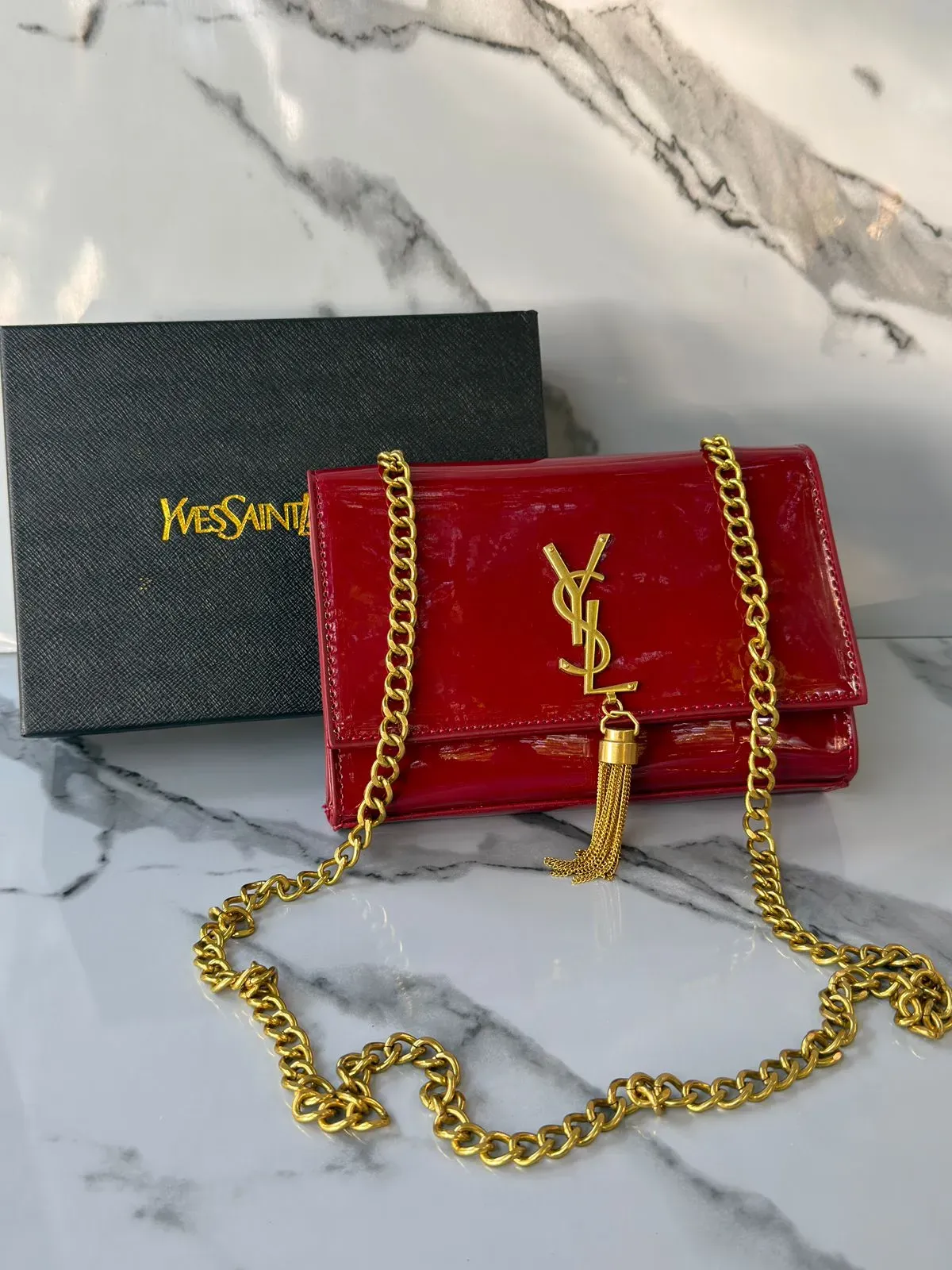 Bolso de Hombro YSL Charol Rojo