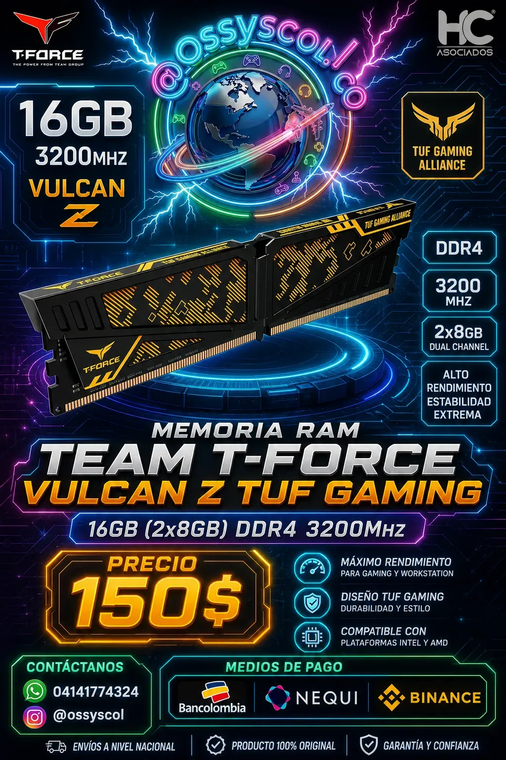 Memoria Ram Team T-force Vulcan Z 16gb (2 X 8gb) Ddr4 3200