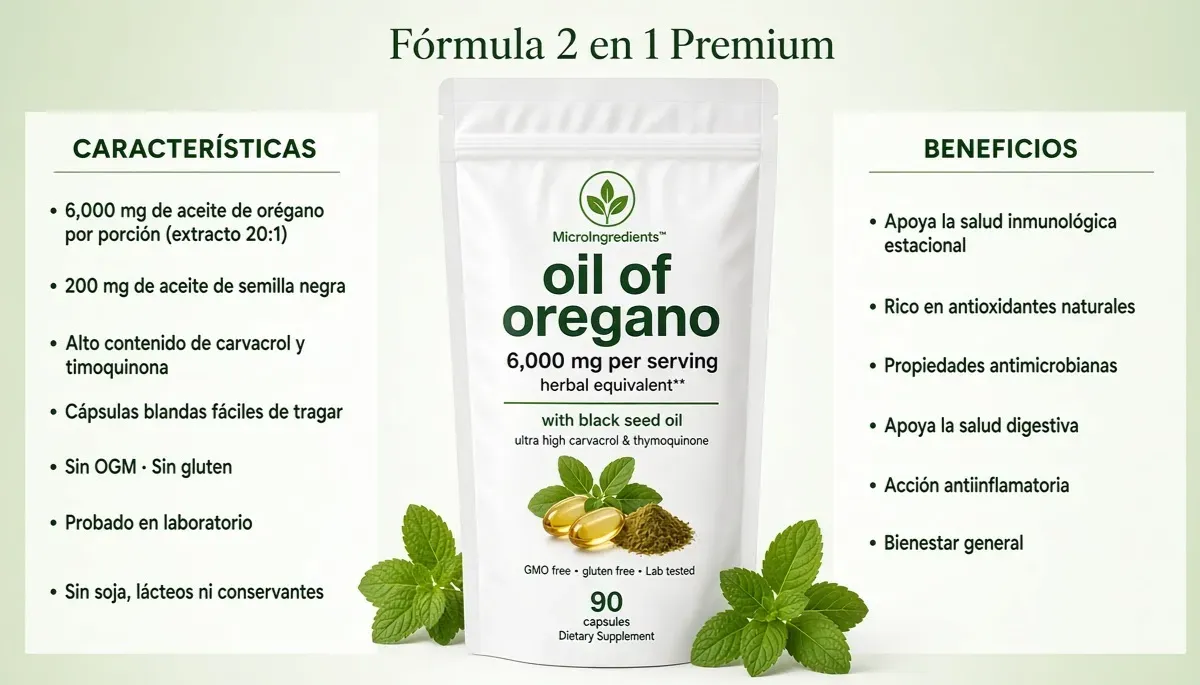 MicroIngredients Oil of Oregano 6000mg 90 Capsules - Fórmula 2 en 1